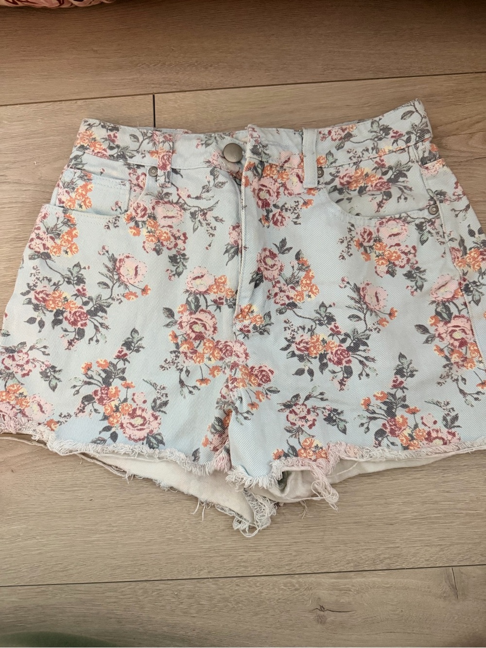 Cotton On Pastel Floral Denim Shorts - Light Blue